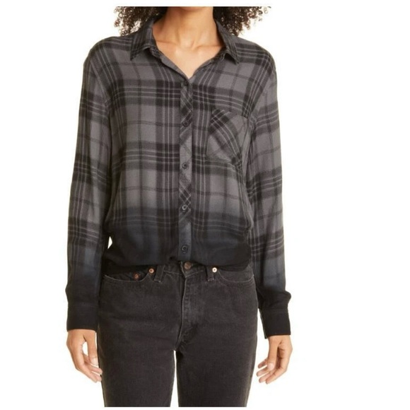 Rails Hunter Charcoal Dip Dye Ombre plaid button front shirt size large - Picture 10 of 10